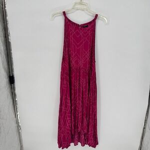 Torrid Magenta Geometric Dotted High Neck High-Low Rayon Trapeze Dress Womens 1X
